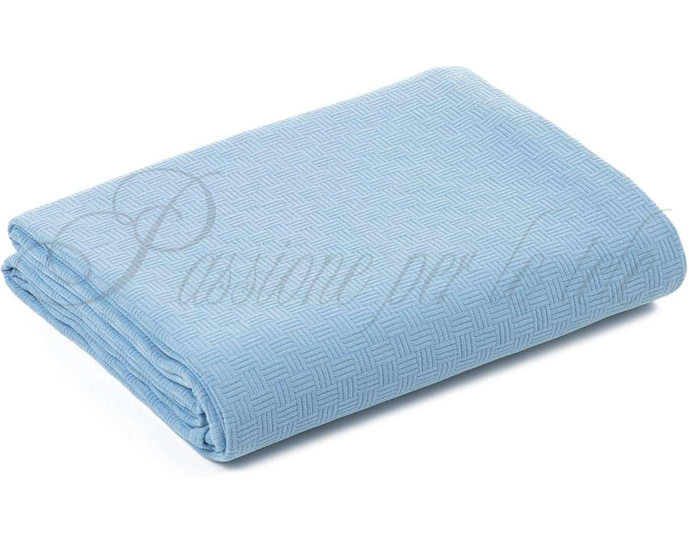 Copriletto estivo cotone piquet quadro Matrimoniale Celeste polvere