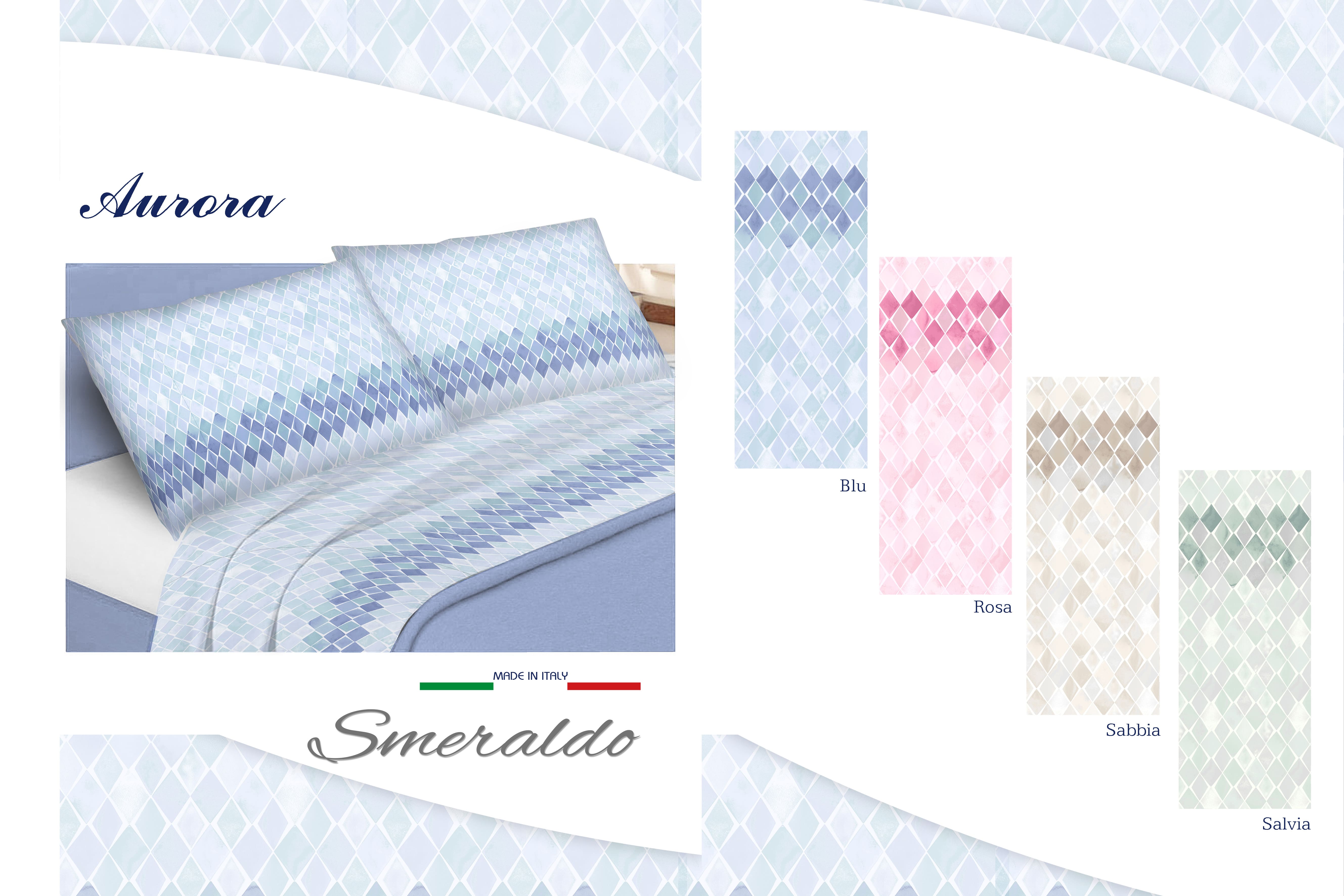 Completo lenzuola 100% puro cotone Aurora Matrimoniale Blu