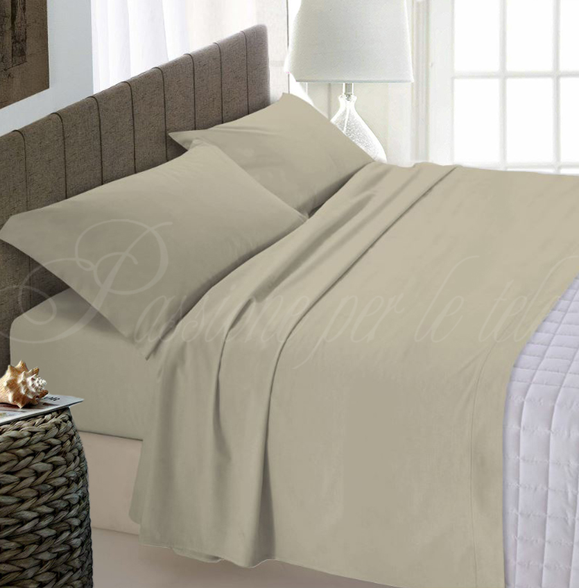 Completo lenzuola tinta unita misto cotone francese Beige