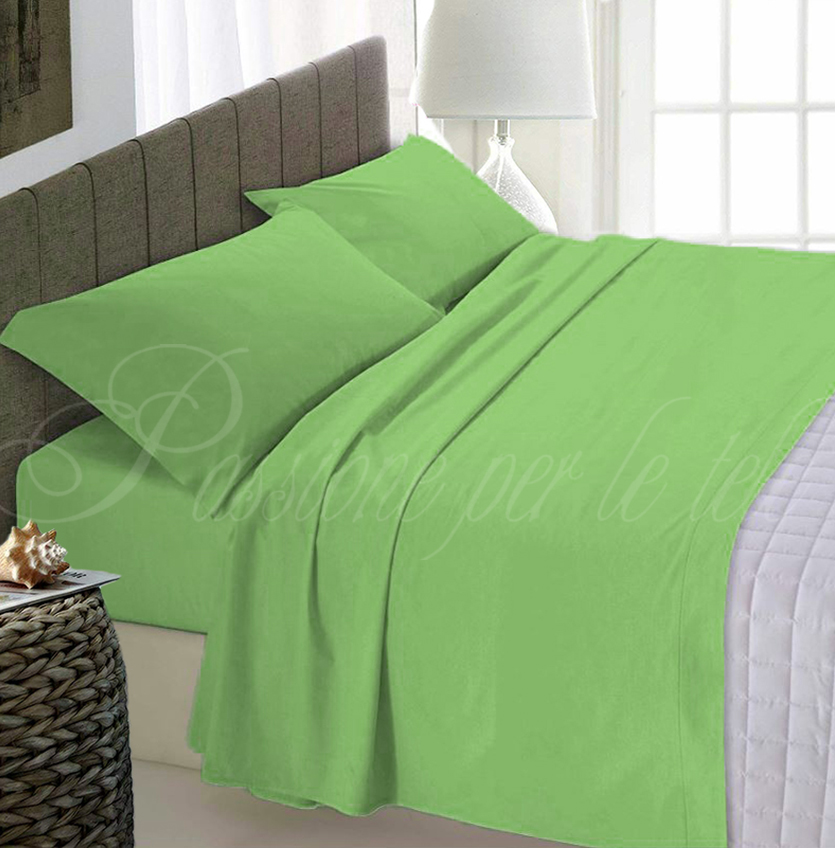 Completo lenzuola tinta unita misto cotone francese Verde