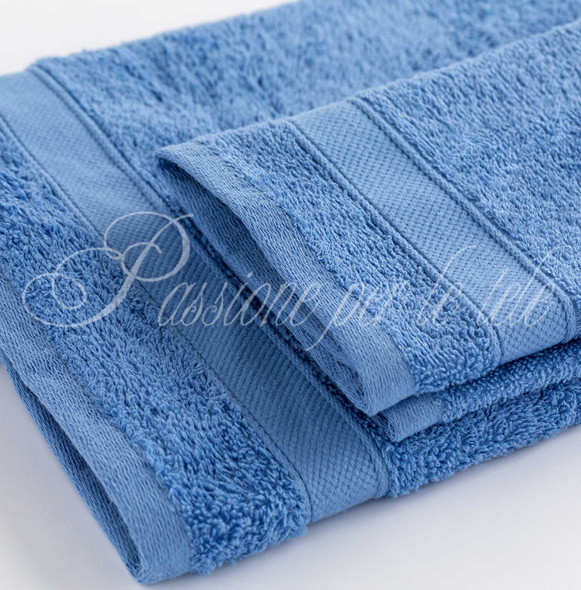 Set asciugamani 1+1 (viso + ospite) spugna di cotone bianco Celeste polvere
