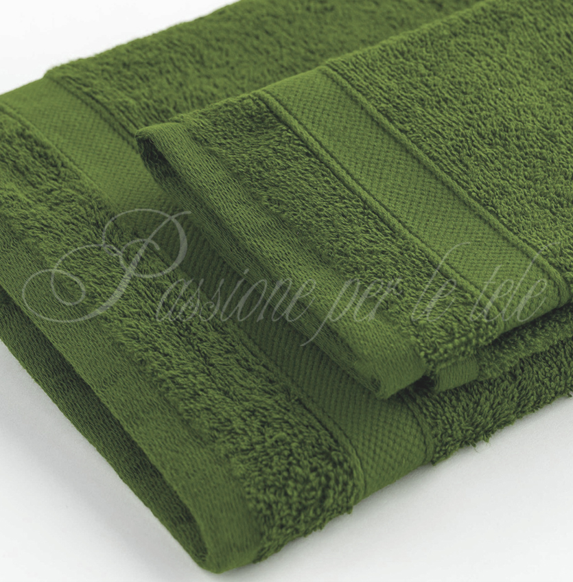 Set asciugamani 1+1 (viso + ospite) spugna di cotone bianco Verde