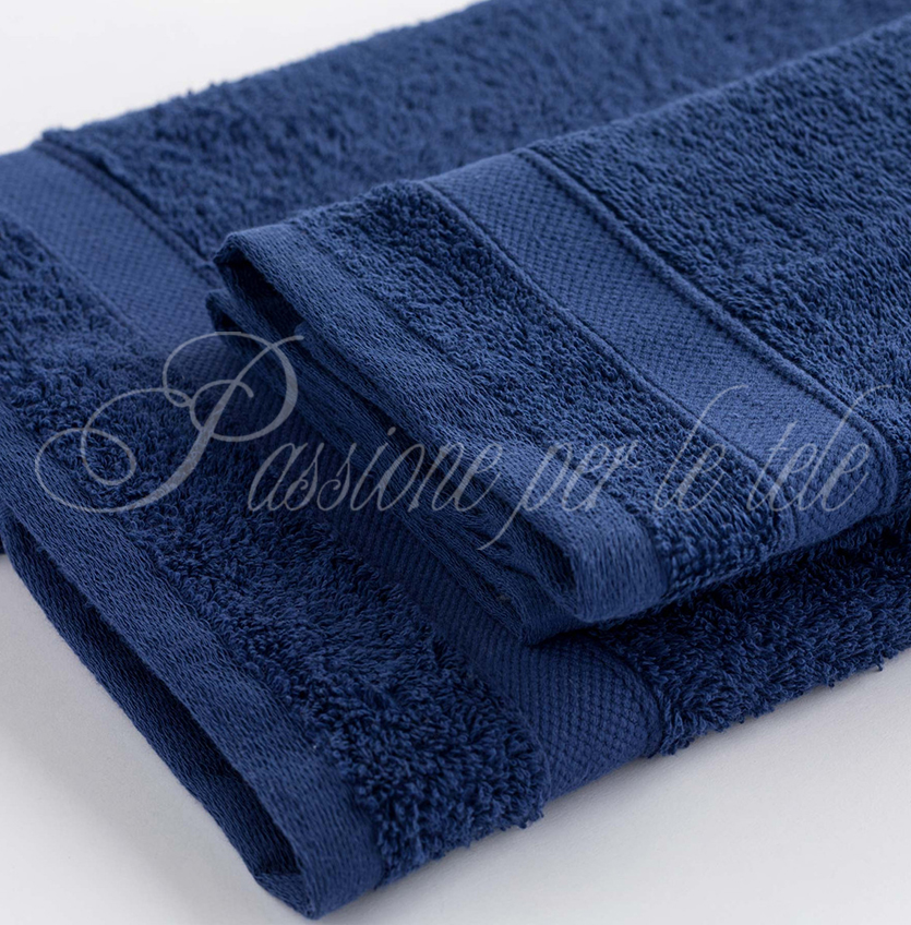 Set asciugamani 1+1 (viso + ospite) spugna di cotone bianco Blu