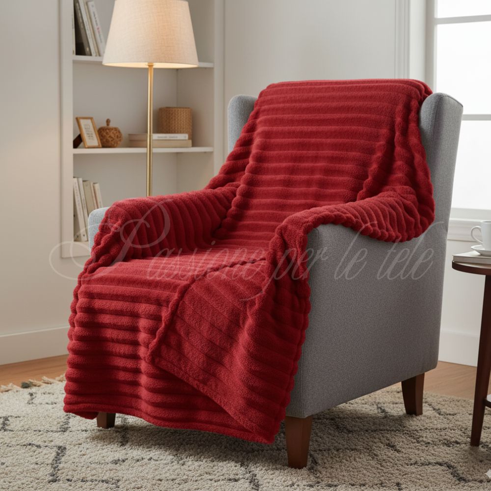 Plaid in pile con riga Matrimoniale 190x205 Rosso