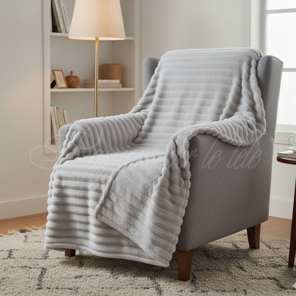 Plaid in pile con riga Matrimoniale 190x205 Perla