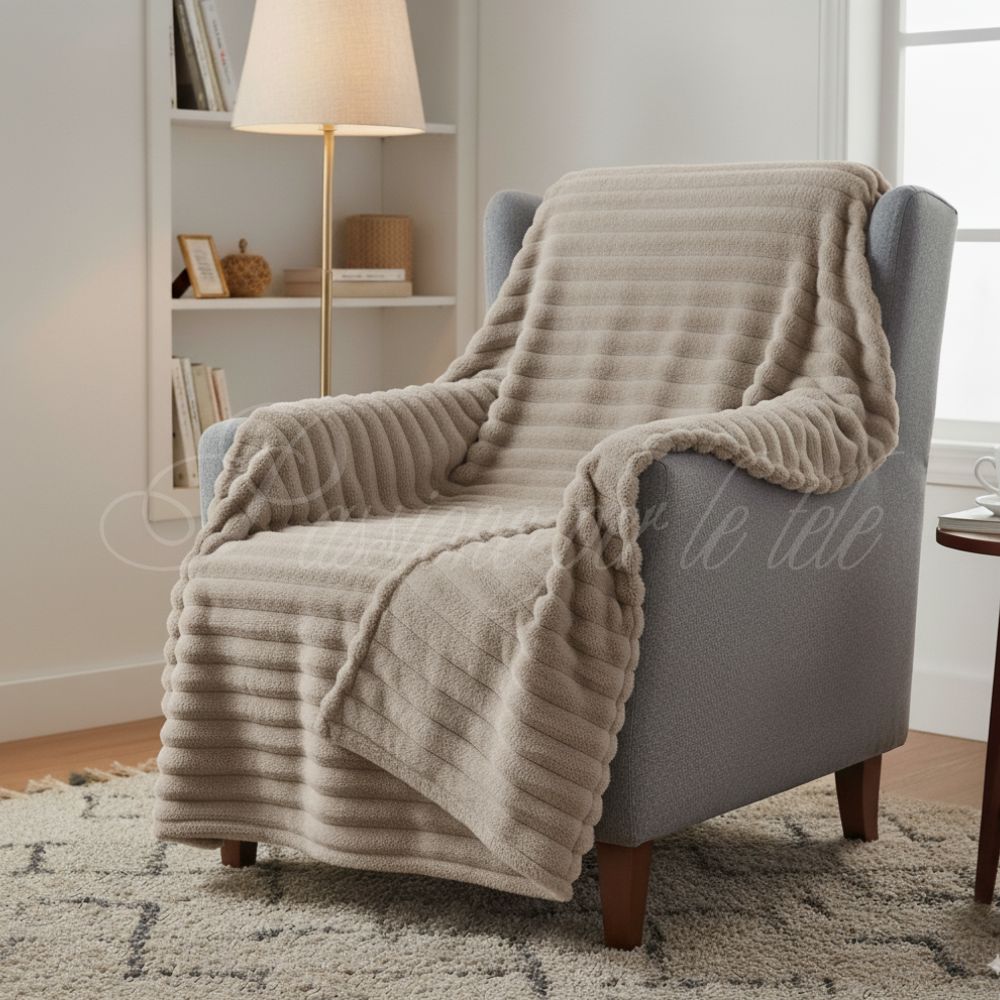 Plaid in pile con riga Matrimoniale 190x205 Sabbia