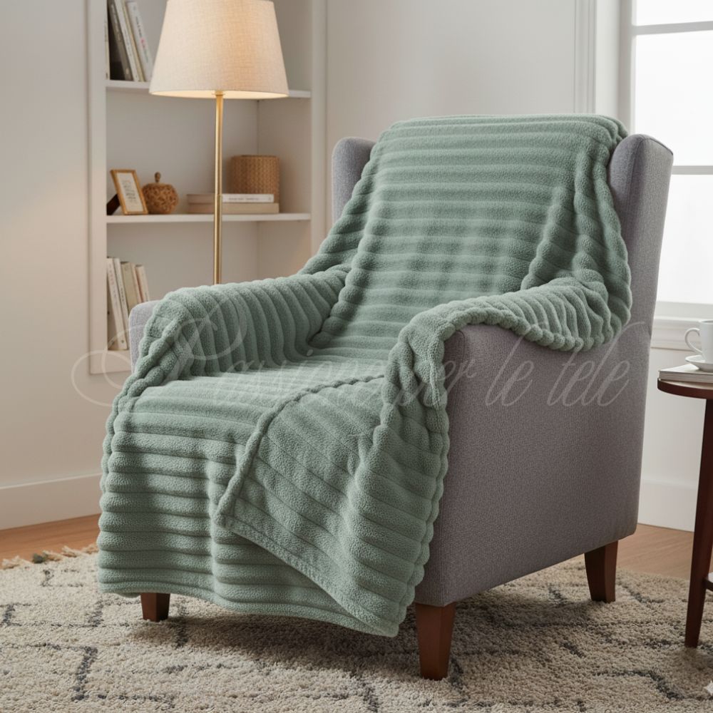 Plaid in pile con riga Matrimoniale 190x205 Verde