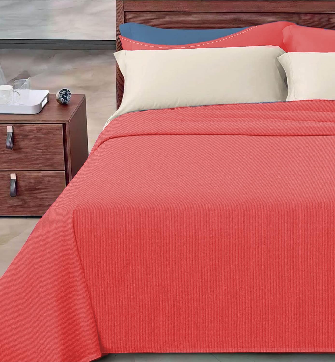 Copriletto cotone piquet millerighe Matrimoniale Corallo