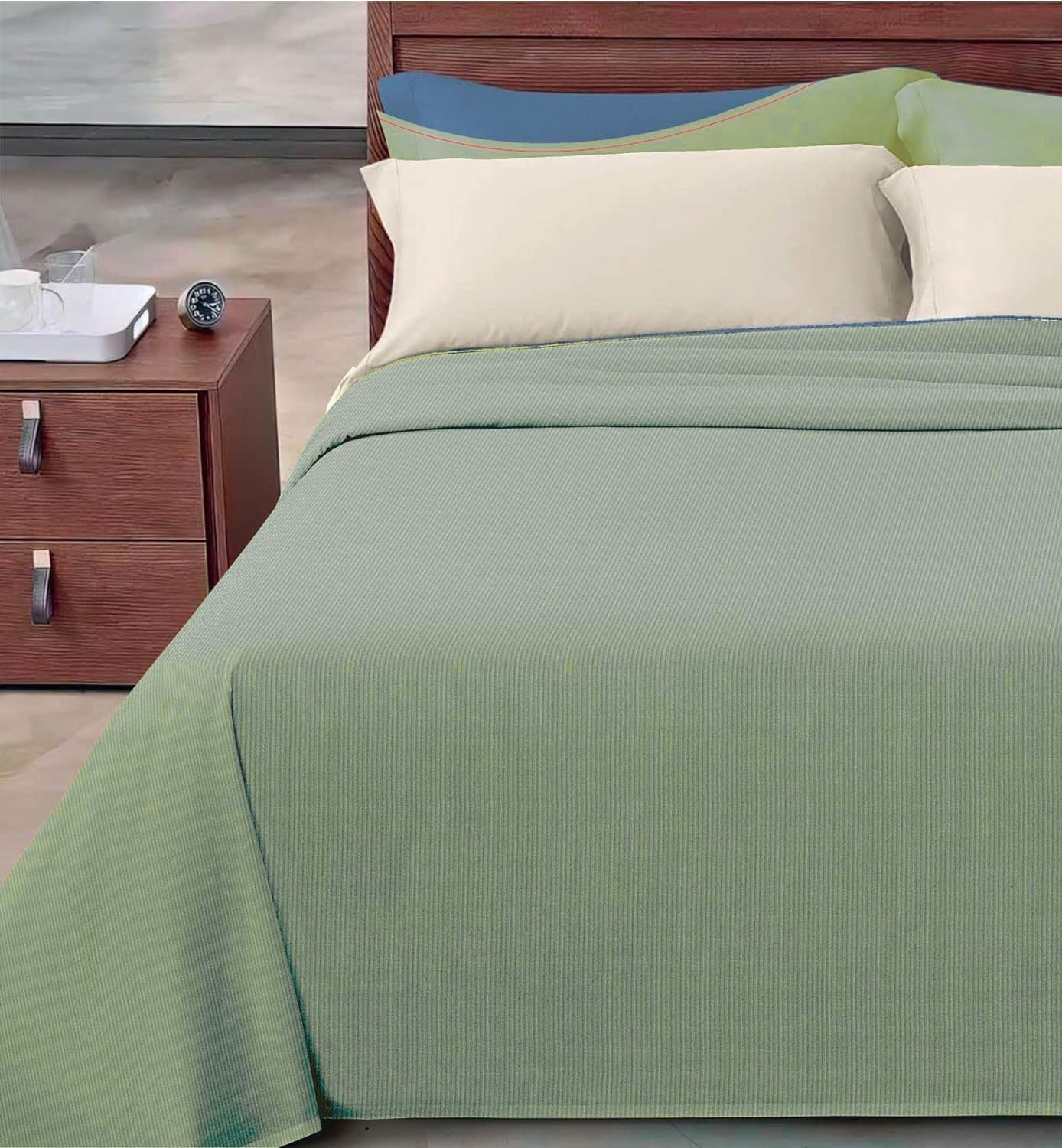 Copriletto cotone piquet millerighe Singolo Verde