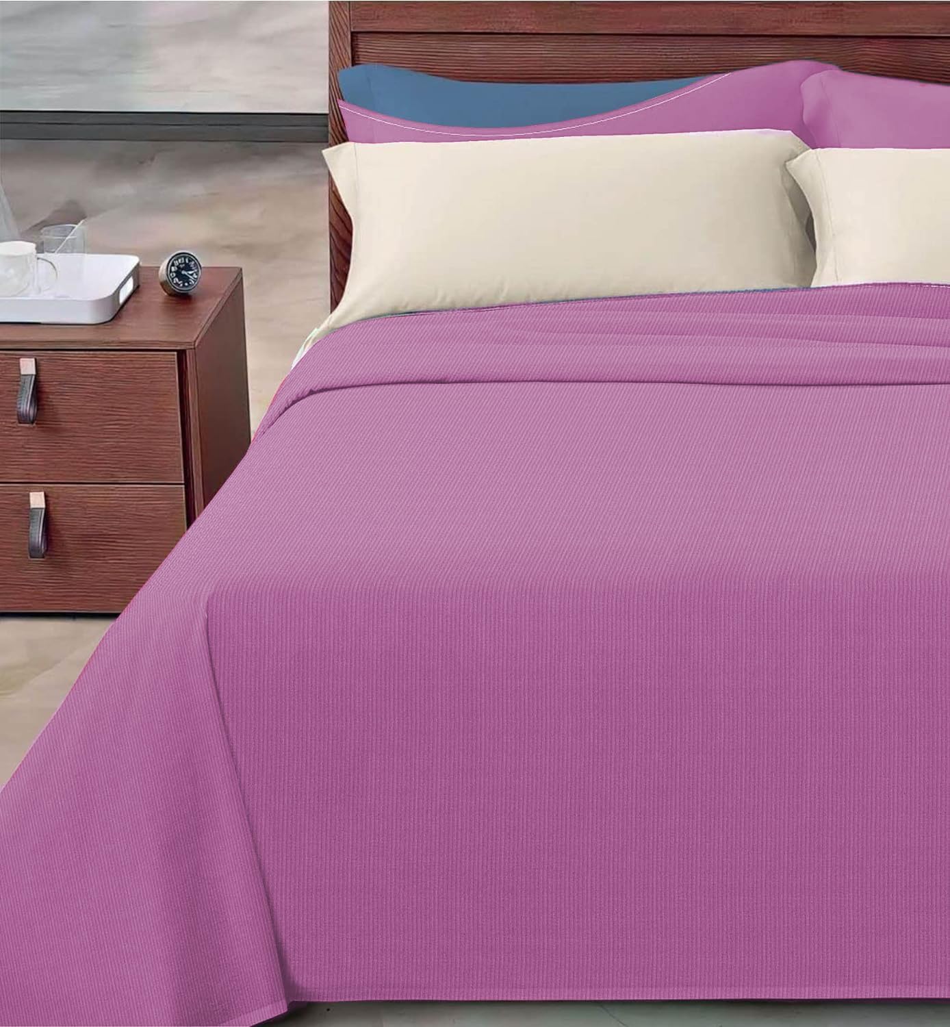 Copriletto cotone piquet millerighe Una piazza e mezza Prugna