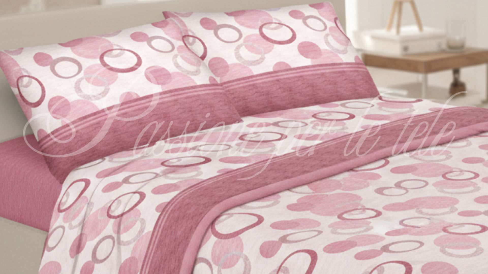 Completo lenzuola stampate zoom circle Matrimoniale Rosa