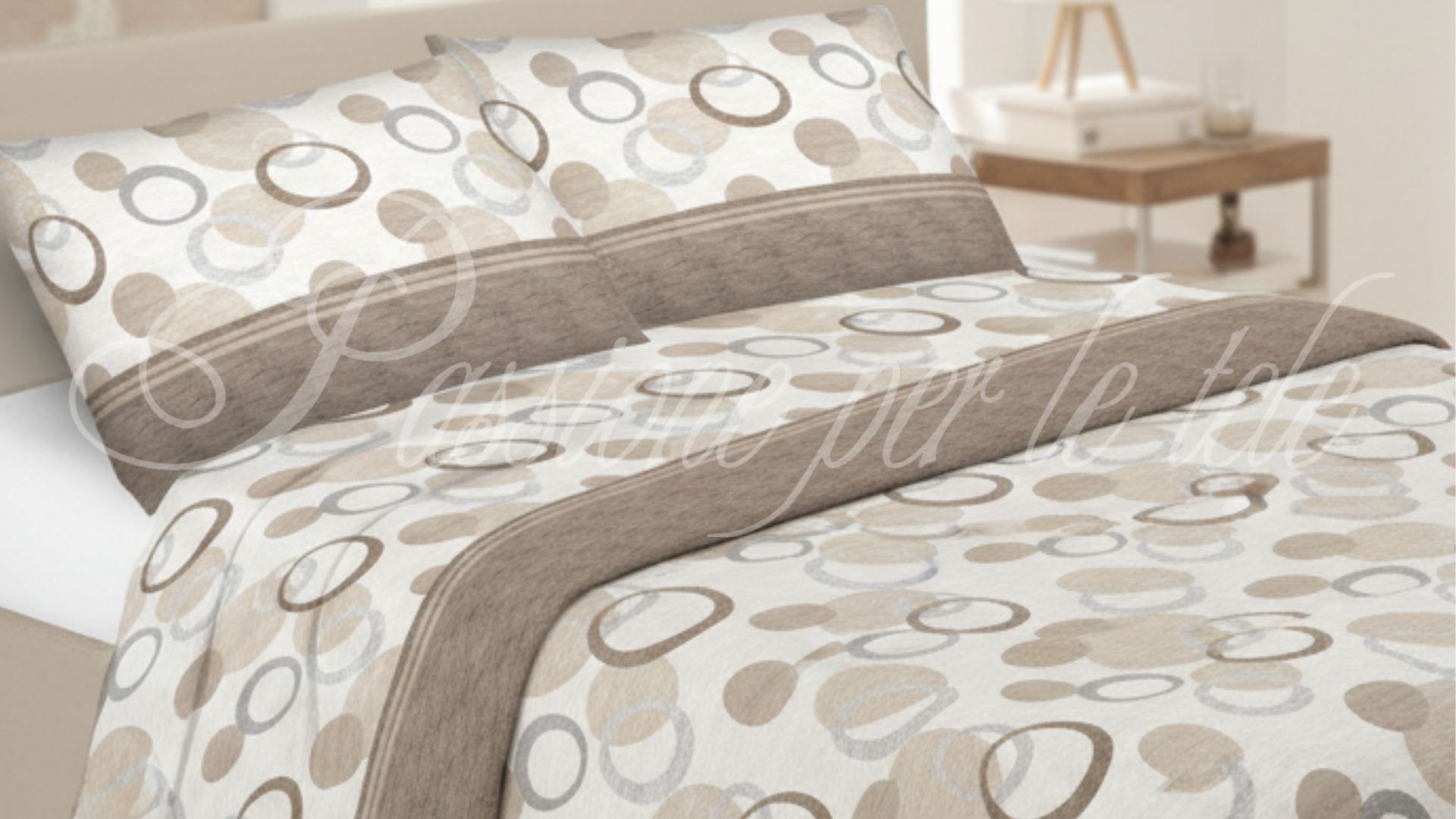 Completo lenzuola stampate zoom circle Matrimoniale Tortora