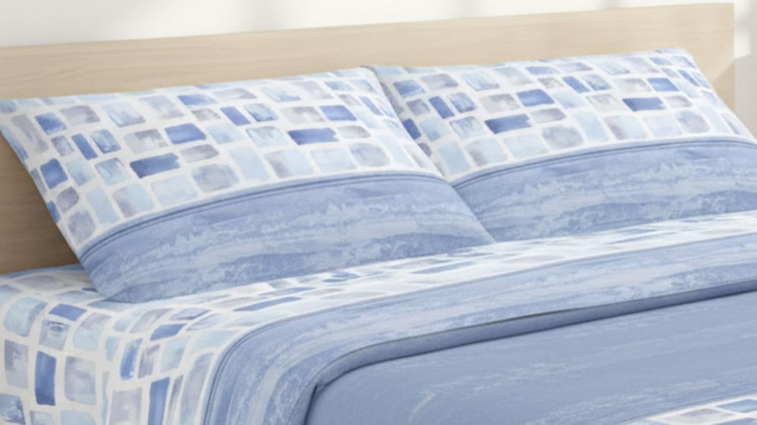 Completo lenzuola flanella stampata Matrimoniale Blue