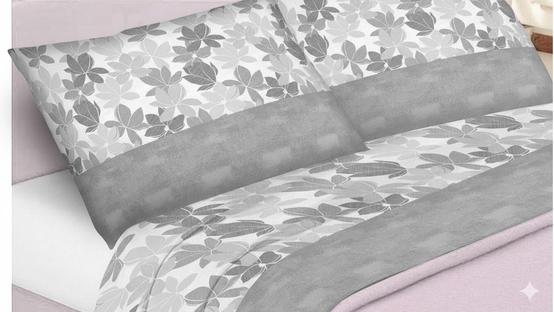 Completo lenzuola flanella stampata Matrimoniale Grigio