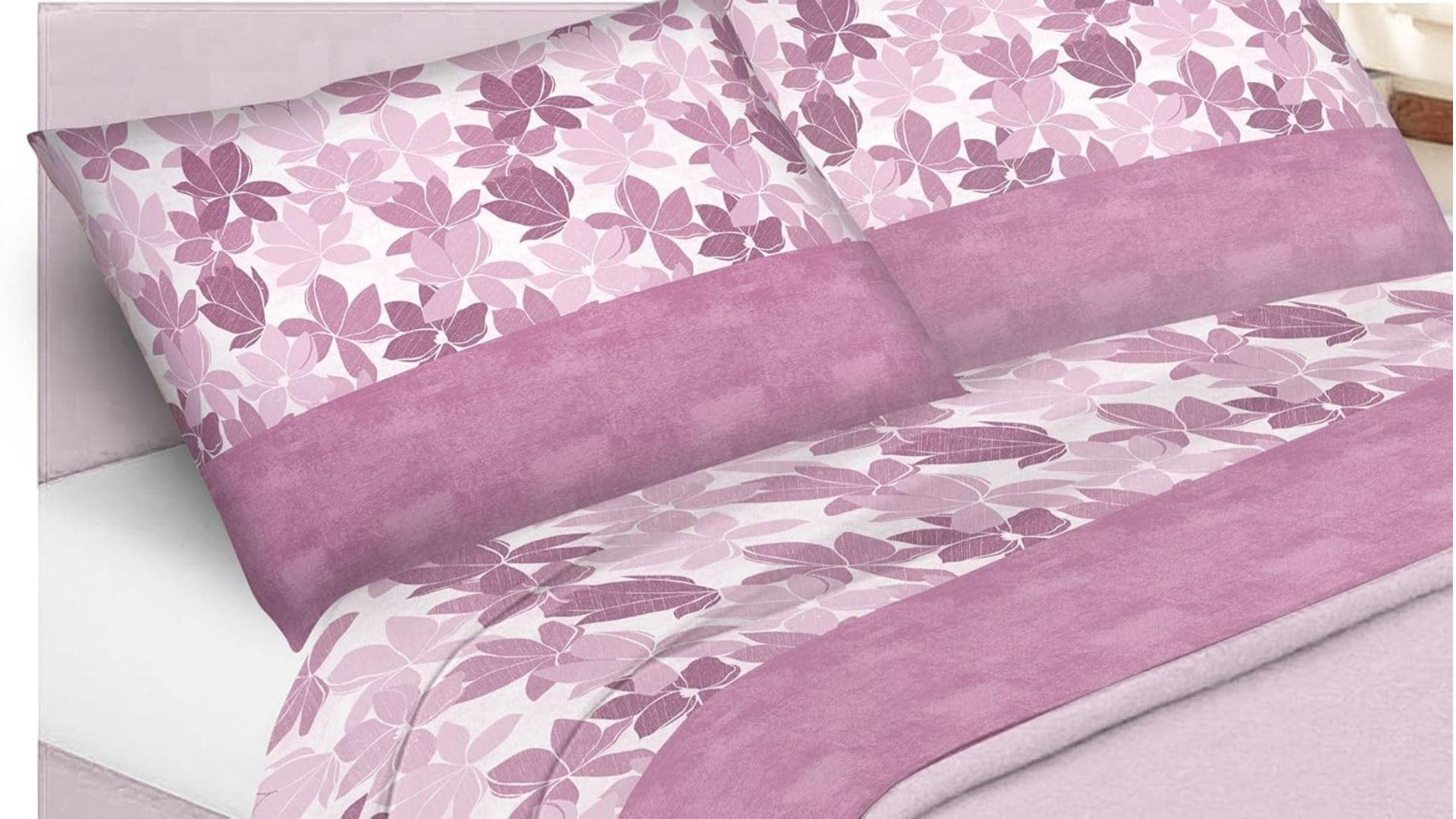 Completo lenzuola flanella stampata Matrimoniale Rosa