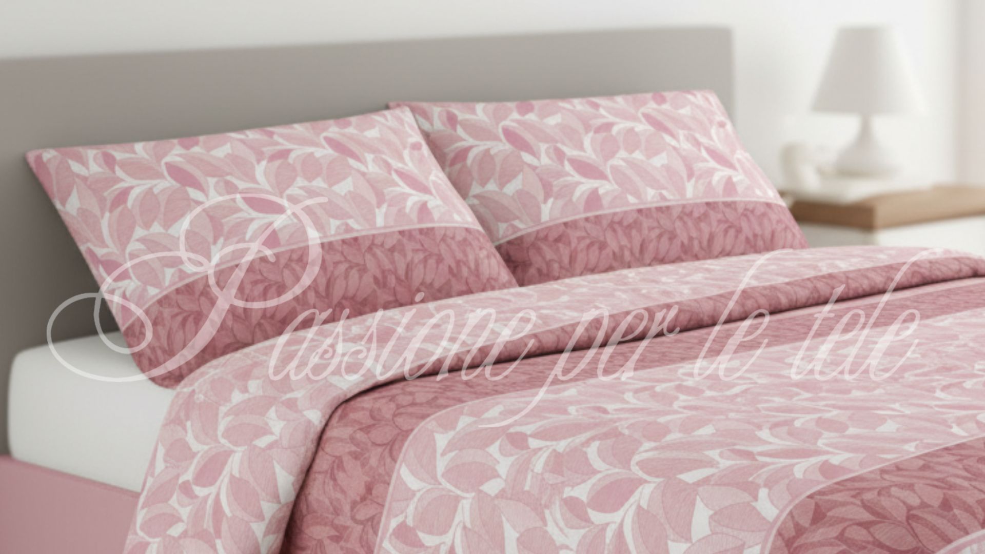 Completo lenzuola stampate zoom foglie Matrimoniale Rosa