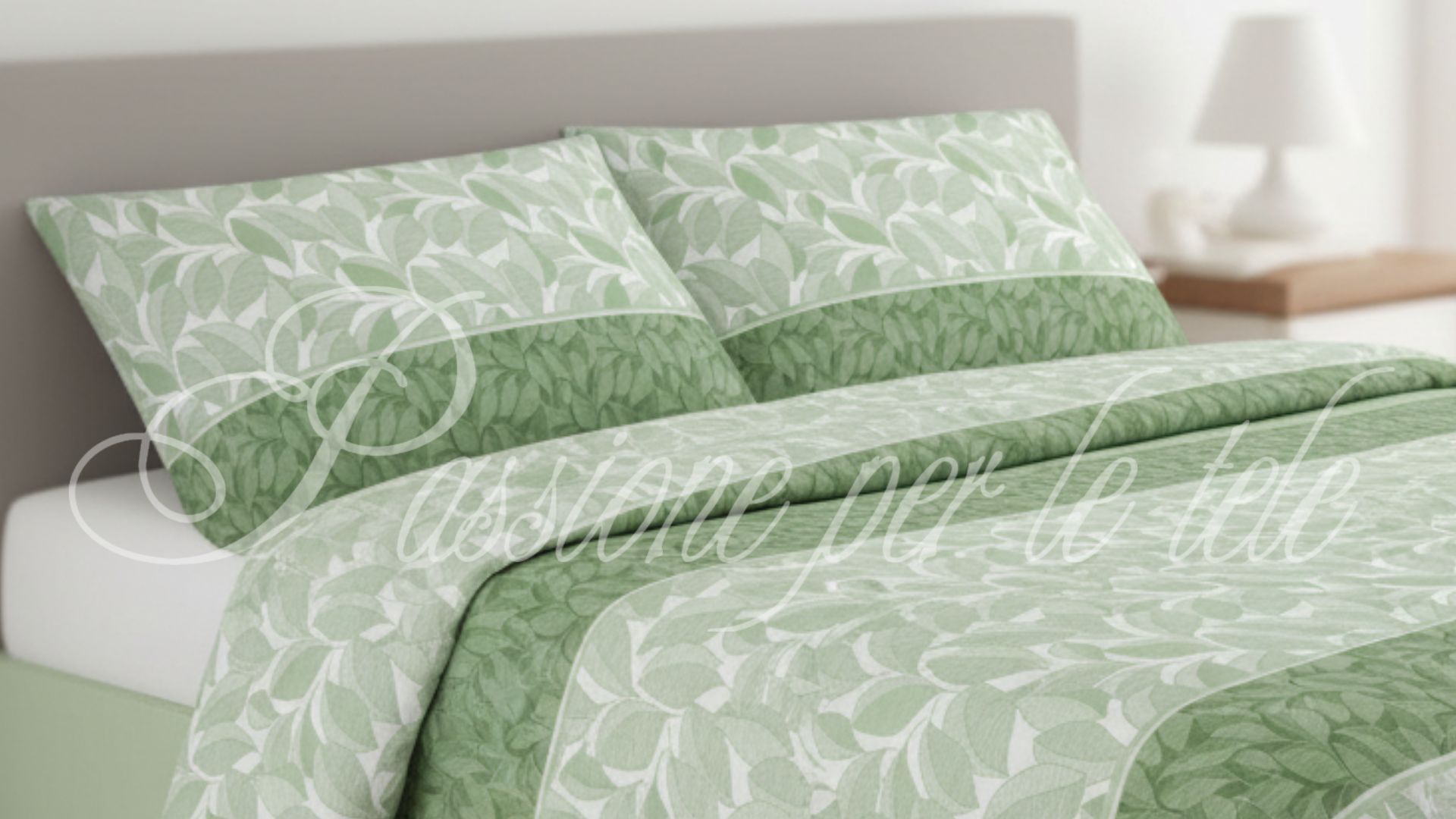 Completo lenzuola stampate zoom foglie Matrimoniale Verde