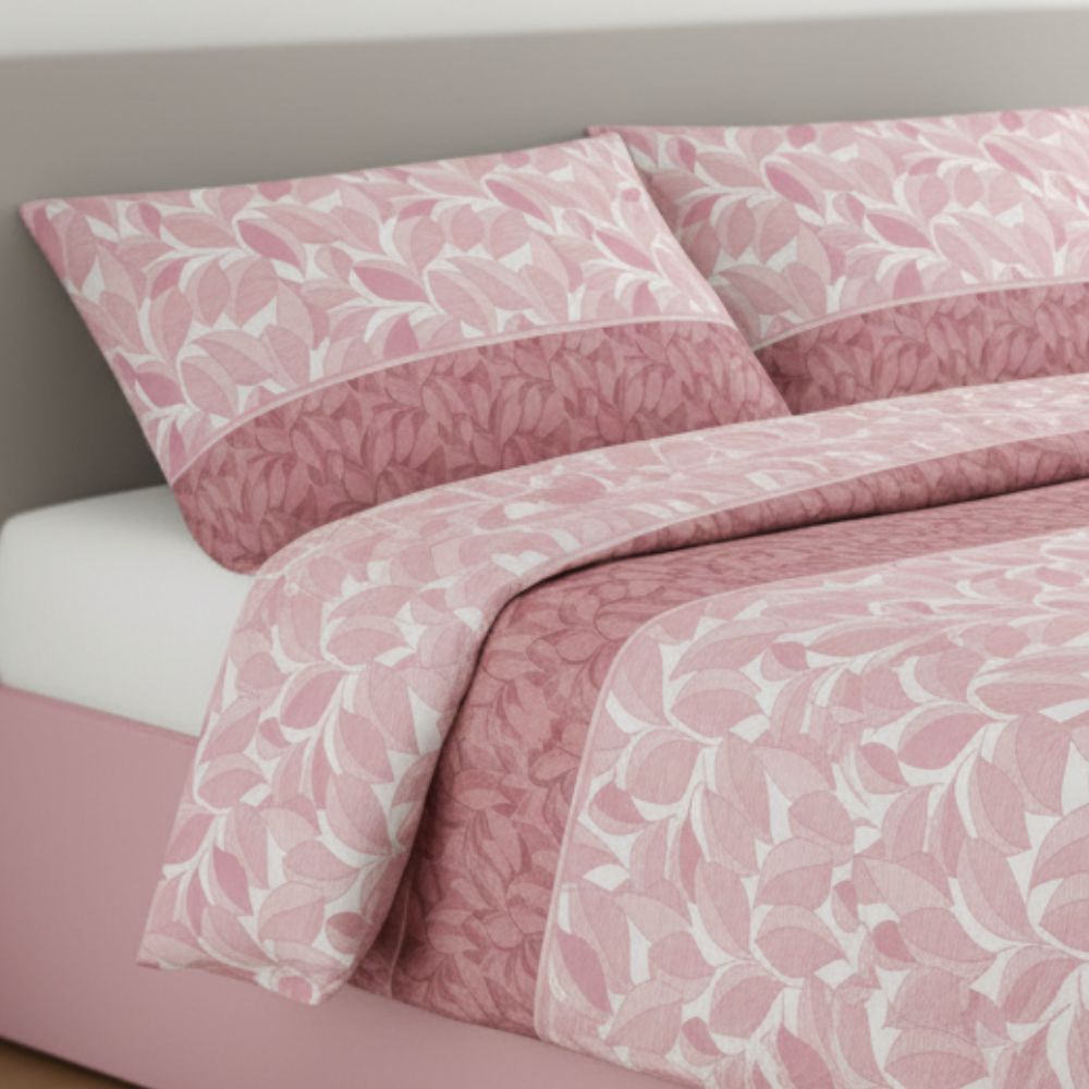 Completo lenzuola stampate zoom foglie Singolo Rosa