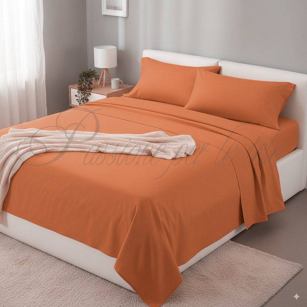 Completo lenzuola tinta unita matrimoniale Arancione