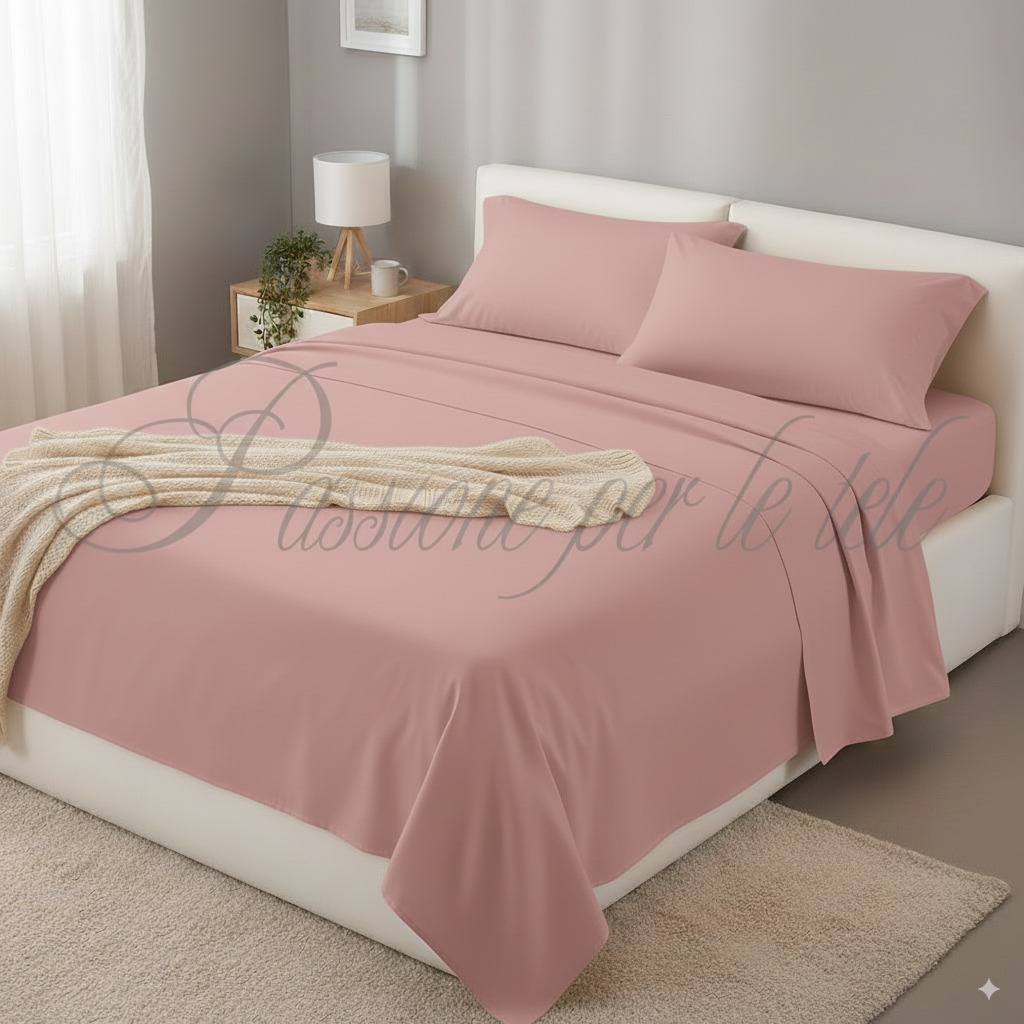 Completo lenzuola tinta unita matrimoniale Cipria