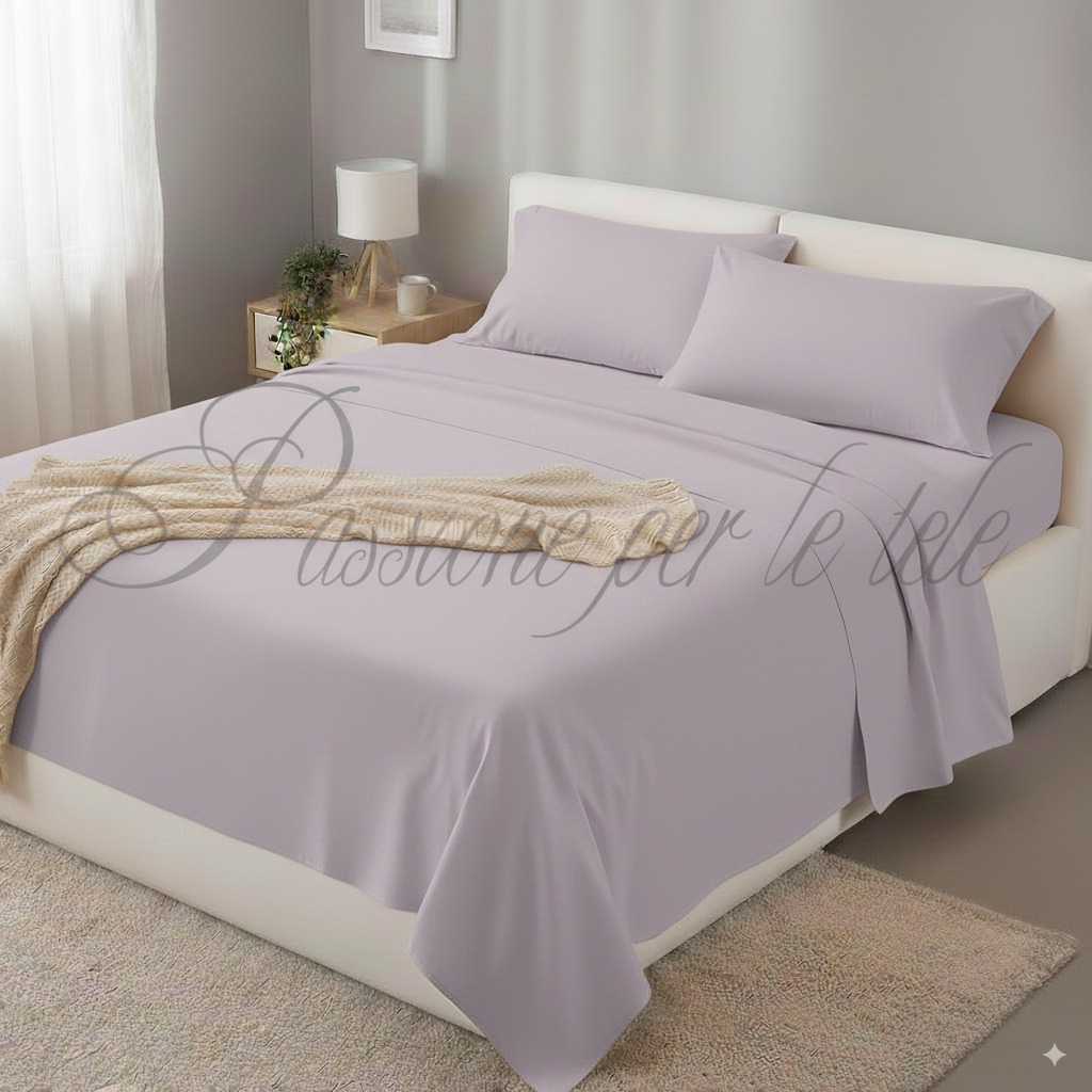 Completo lenzuola tinta unita matrimoniale Lilla