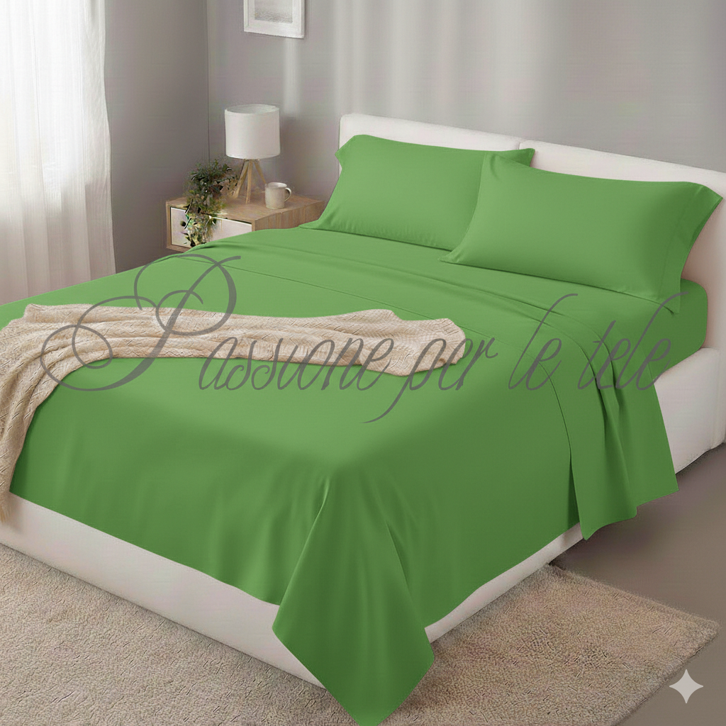 Completo lenzuola tinta unita matrimoniale Verde