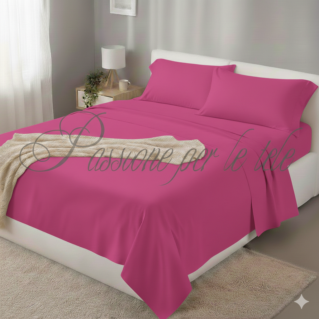 Completo lenzuola tinta unita misto cotone una piazza e mezza Fuxia