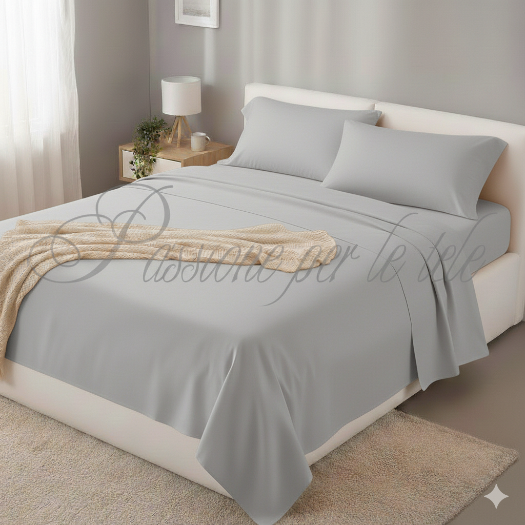 Completo lenzuola tinta unita misto cotone una piazza e mezza Perla