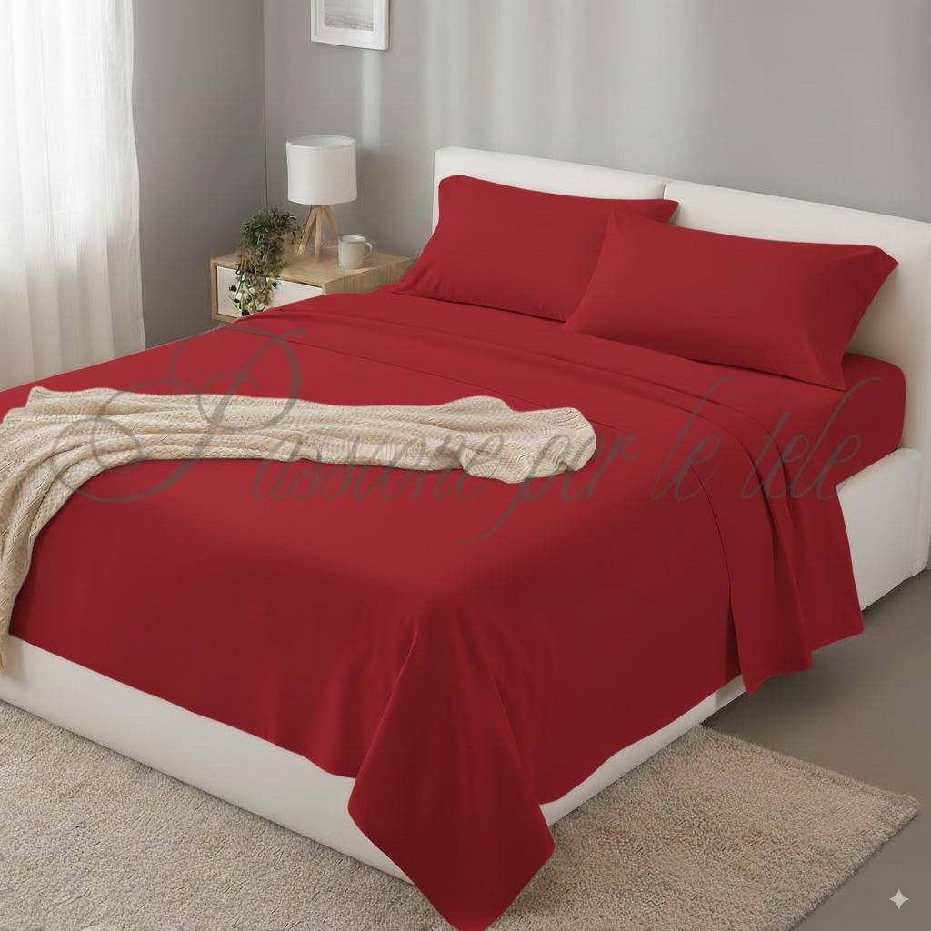 Completo lenzuola tinta unita misto cotone una piazza e mezza Rosso