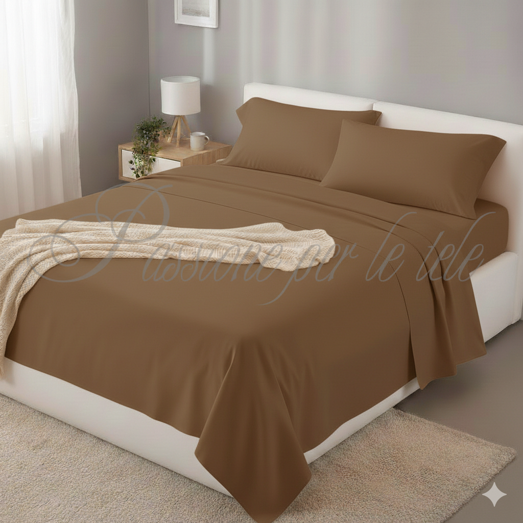 Completo lenzuola tinta unita misto cotone una piazza e mezza Sabbia