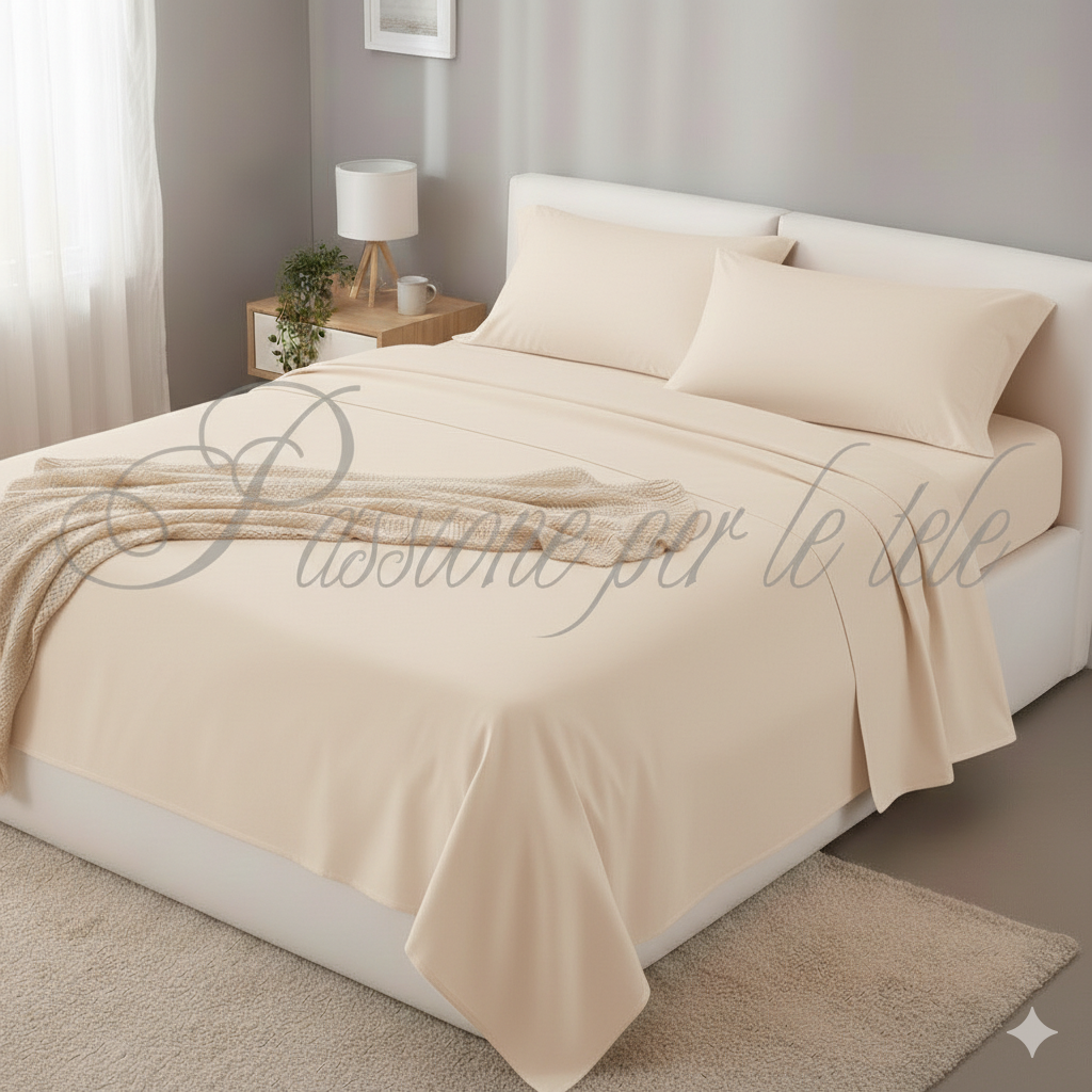 Completo lenzuola tinta unita singolo Beige