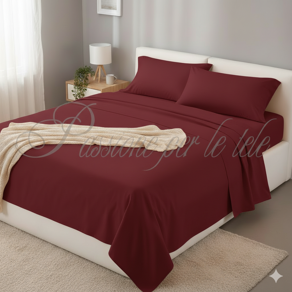 Completo lenzuola tinta unita singolo Bordeaux