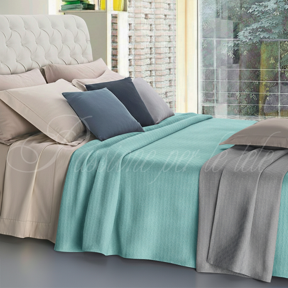 Copriletto estivo cotone piquet quadro Matrimoniale Acquamarina