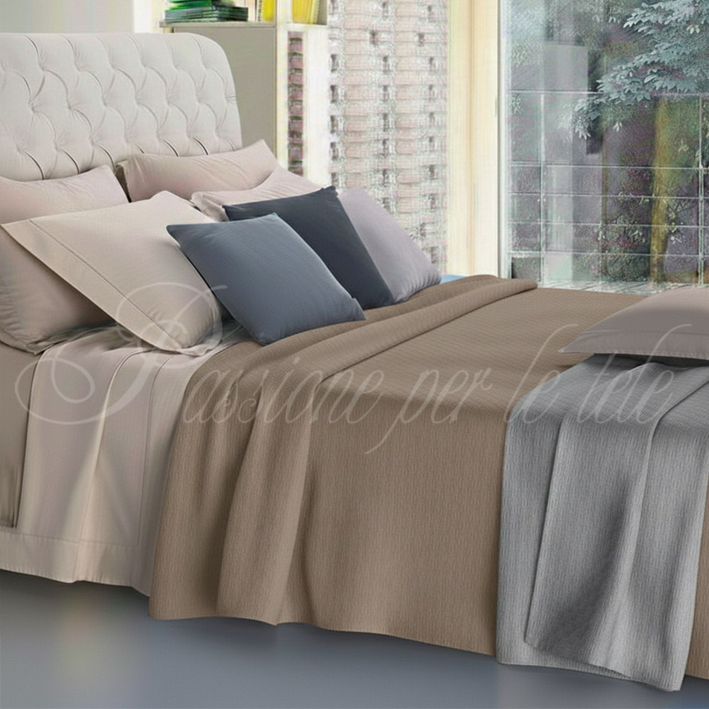 Copriletto estivo cotone piquet quadro Singolo Tortora