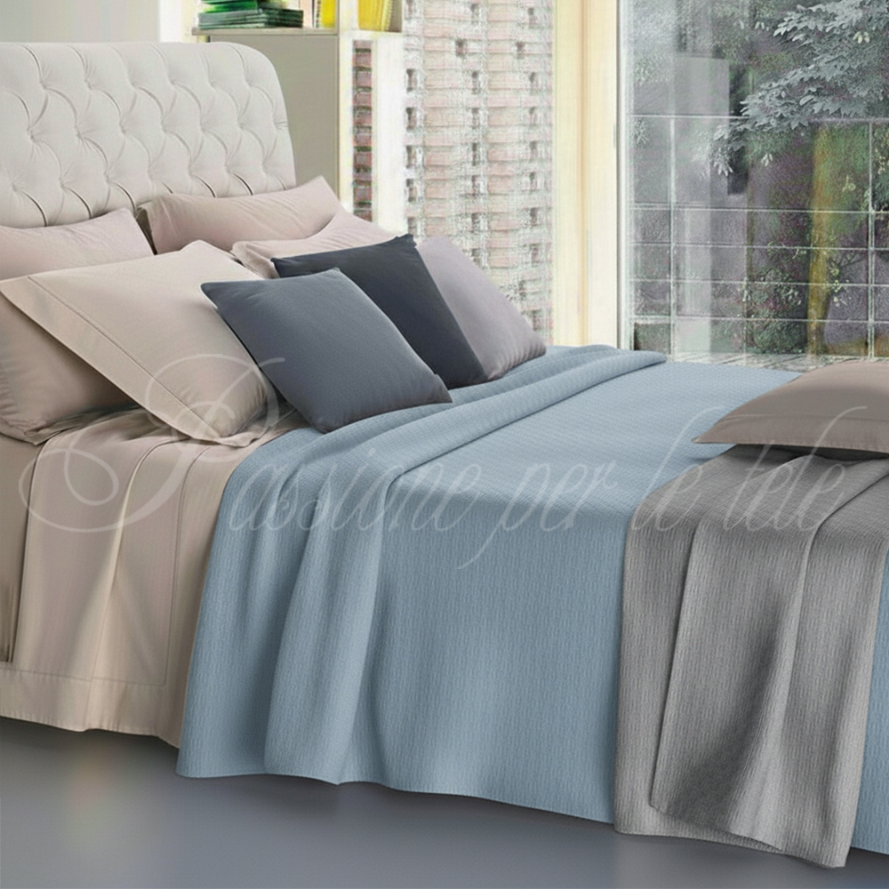 Copriletto estivo cotone piquet quadro Singolo Celeste polvere