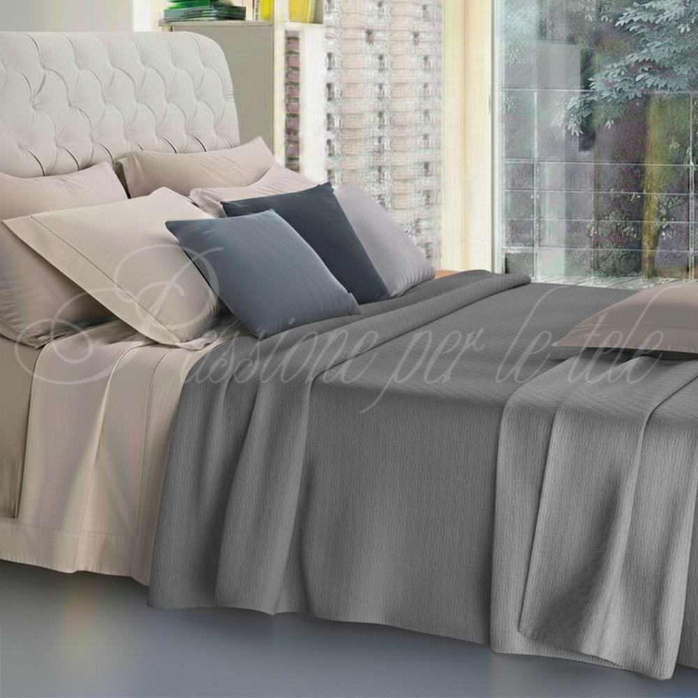 Copriletto estivo cotone piquet quadro Singolo Grigio