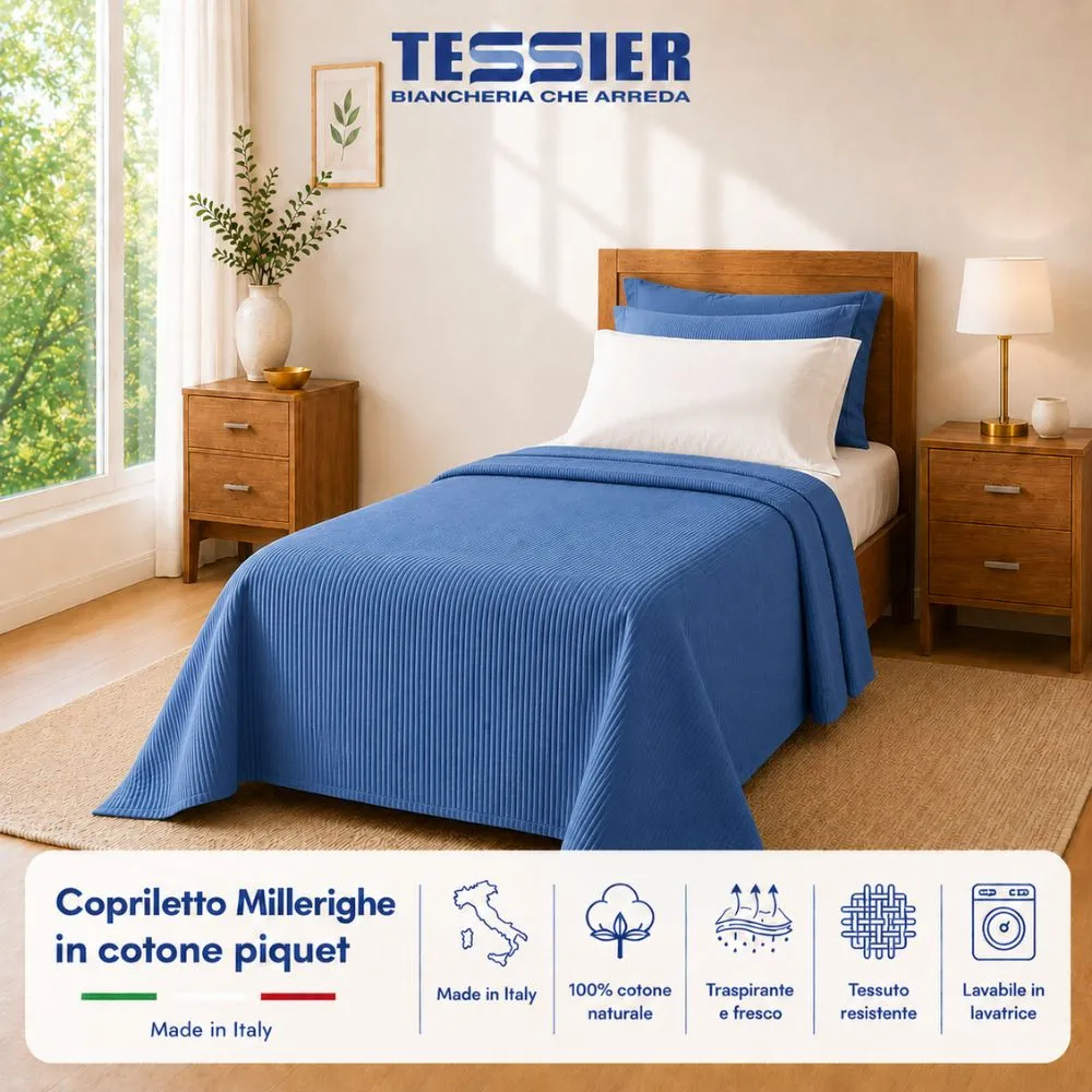 Copriletto Natural 100% cotone piquet millerighe Singolo Royal