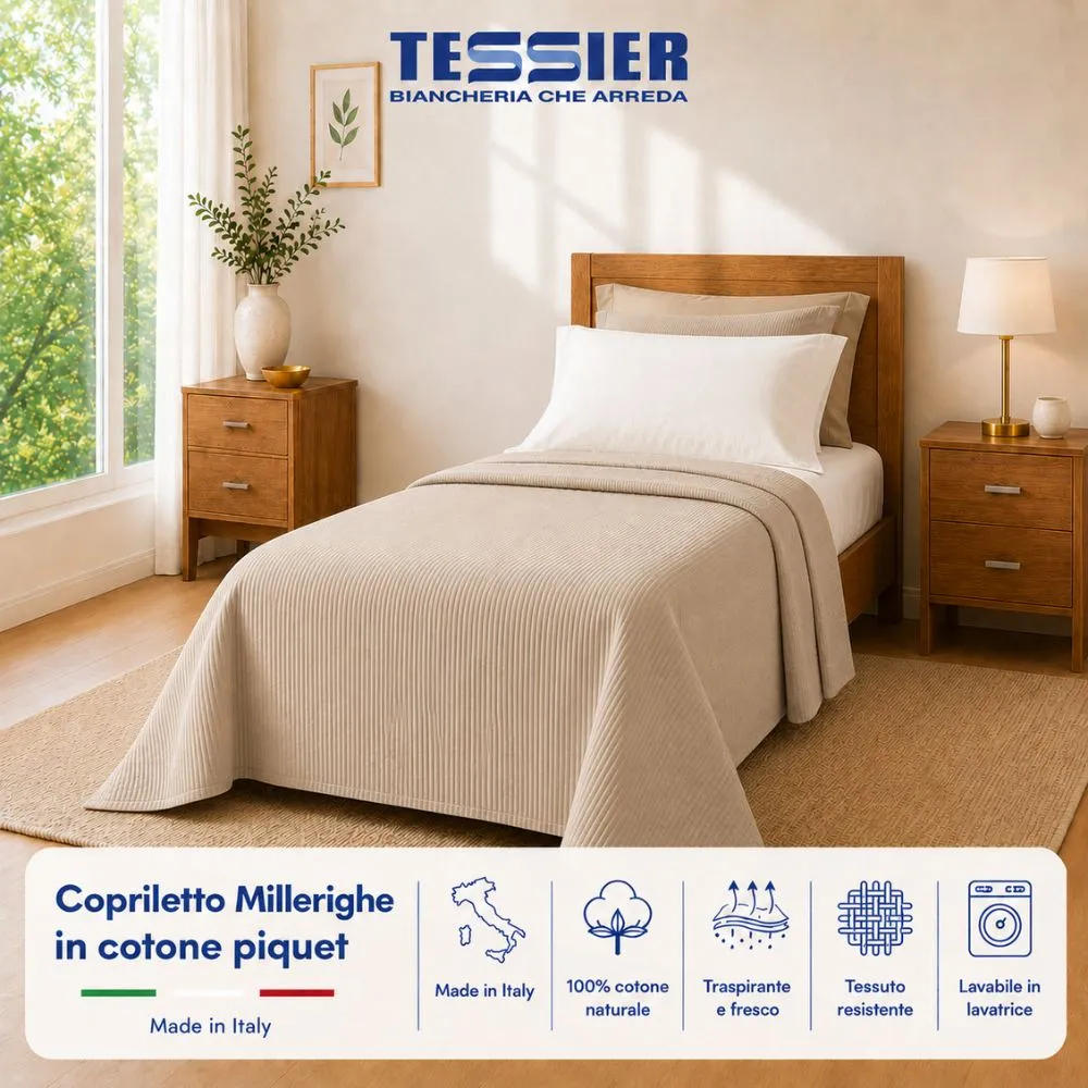 Copriletto Natural 100% cotone piquet millerighe Singolo Sabbia