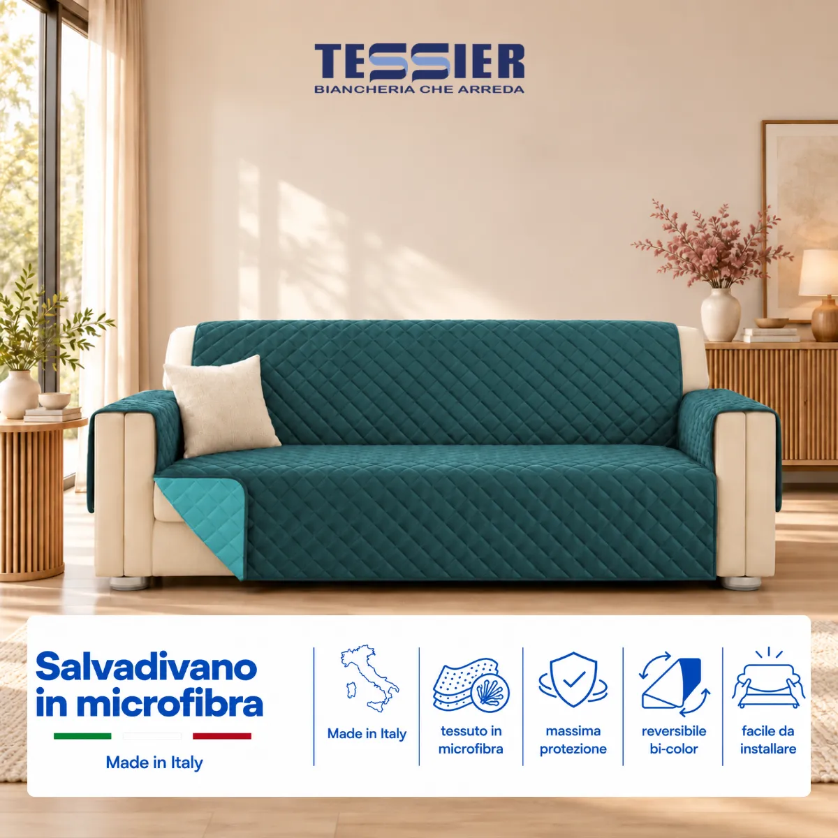 Salvadivano in microfibra reversibile 4 posti Salvia