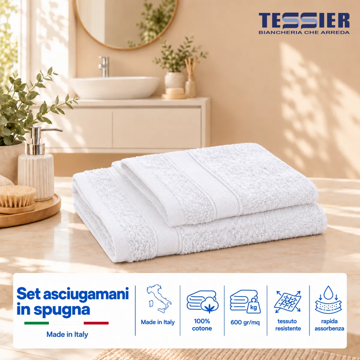 Set asciugamani 1+1 (viso + ospite) spugna 100% cotone