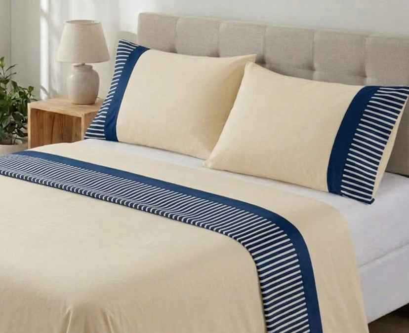Lenzuola cotone percalle con balza in raso DIVA Matrimoniale Maxi Blu