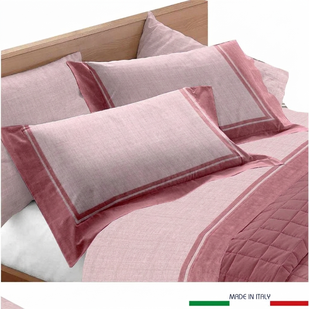 Completo letto Eden puro cotone dis.Bella Matrimoniale Rosa