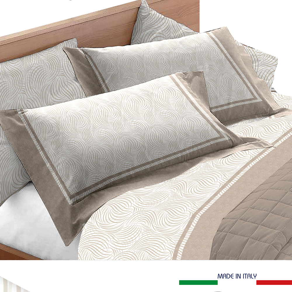 Completo letto Eden puro cotone dis.Emily Matrimoniale Sabbia
